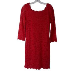 Diane von Furstenberg Zarita Hot Coral Lace 3/4 Sleeve Mini Dress 10